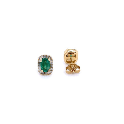 14 Karat Yellow Gold Emerald and Diamond Earrings