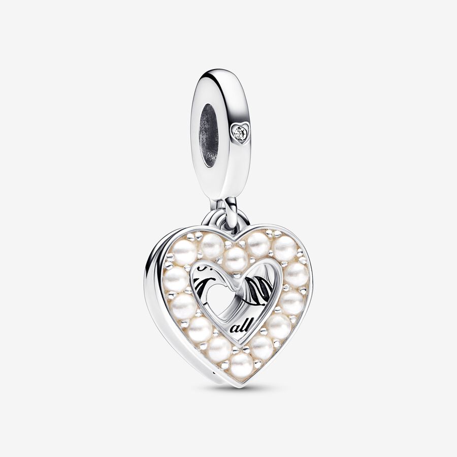 Pandora Pearlescent White Heart Double Dangle Charm 792649C01