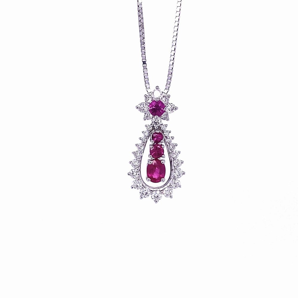 18 Karat White Gold Diamond and Ruby Necklace