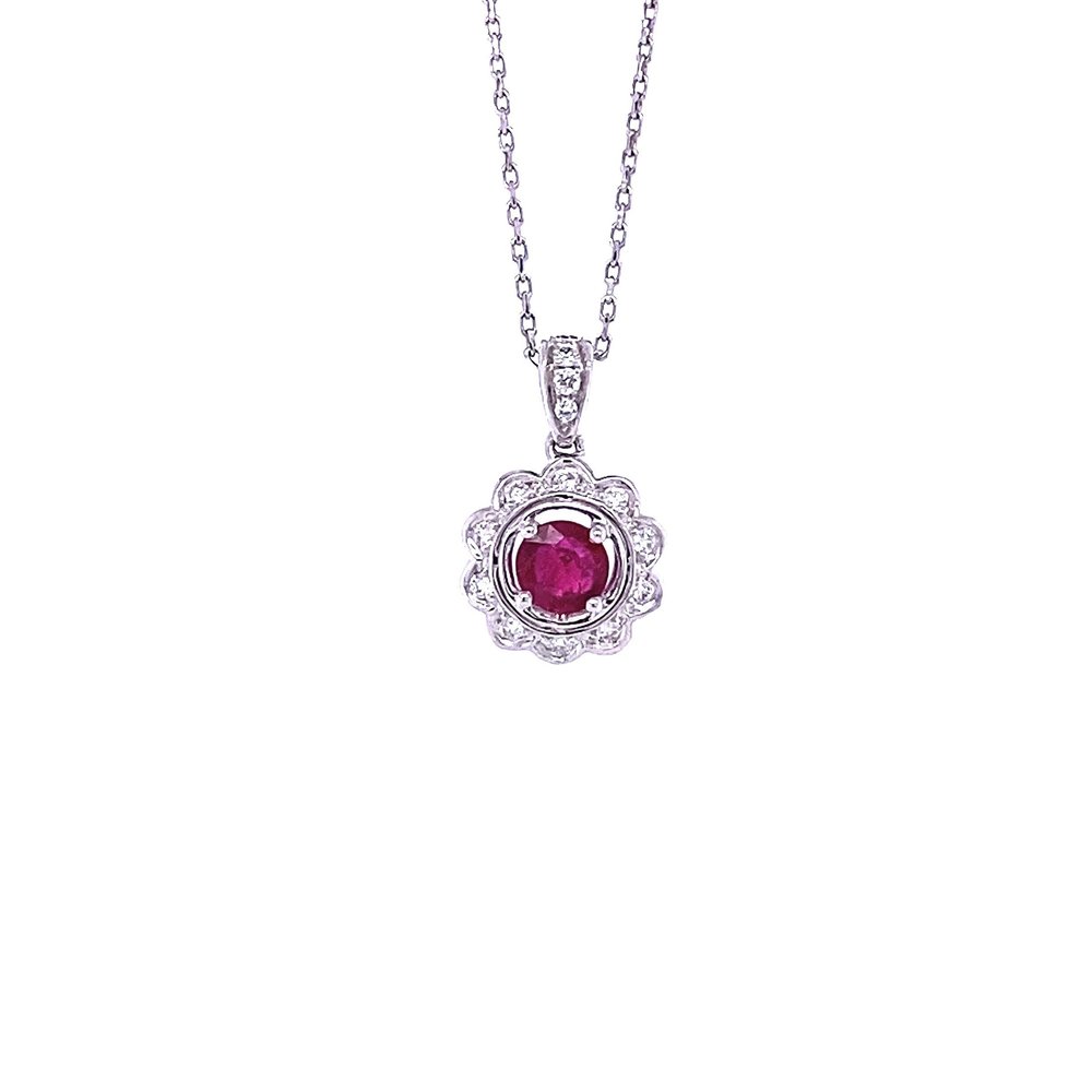 18 Karat White Gold Diamond and Ruby Necklace